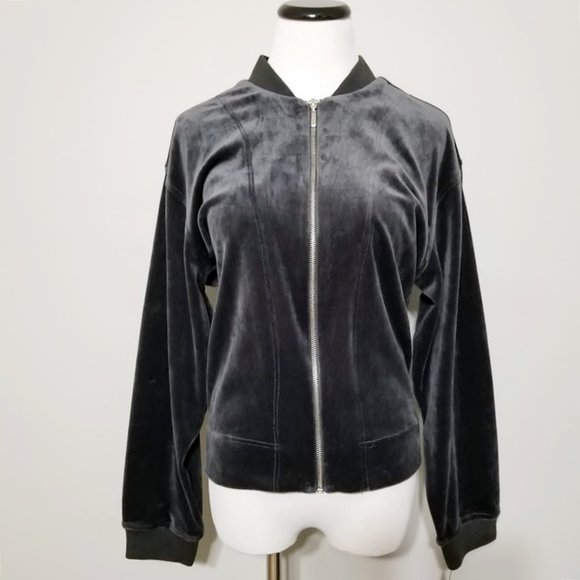 Nwt Natori Luxe Velour Bomber Track Jacket Full Zip Cozy Gray M Womens - Picture 1 of 9